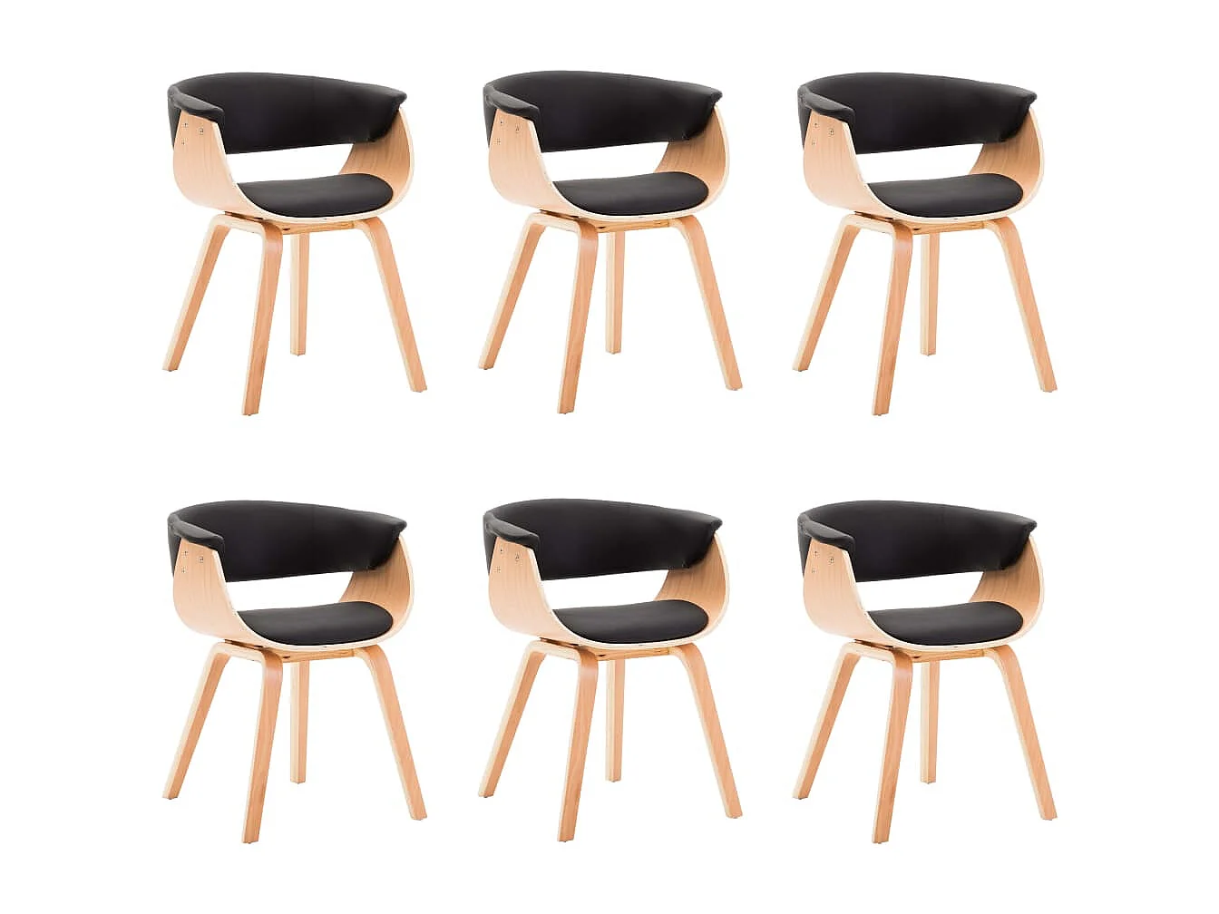 Chaises à manger lot de 6 noir bois courbé et similicuir