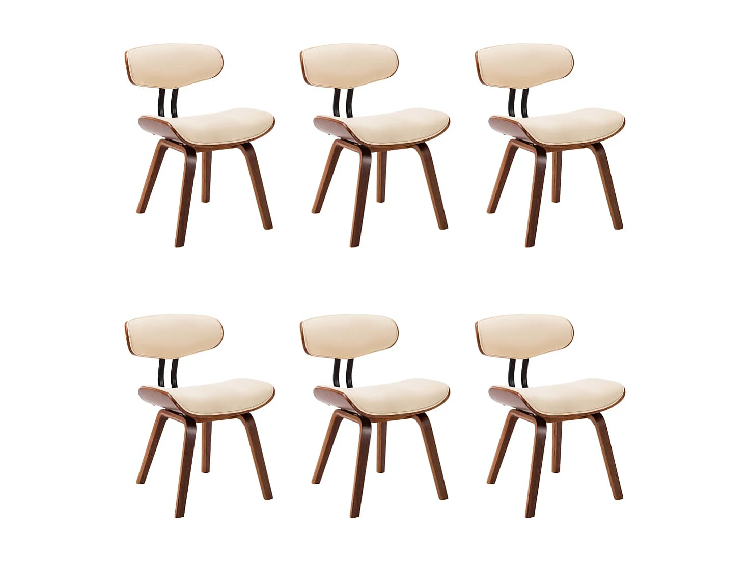 Chaises à manger lot de 6 crème bois courbé et similicuir