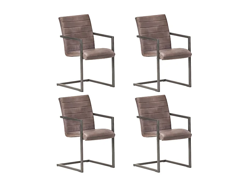 Lot de 4 chaises de salle à manger cuisine cantilever design rétro cuir véritable marron CDS021393