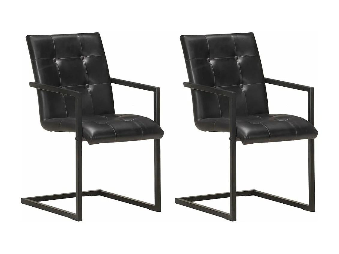 Lot de 2 chaises de salle à manger cuisine cantilever design rétro cuir noir véritable CDS020370