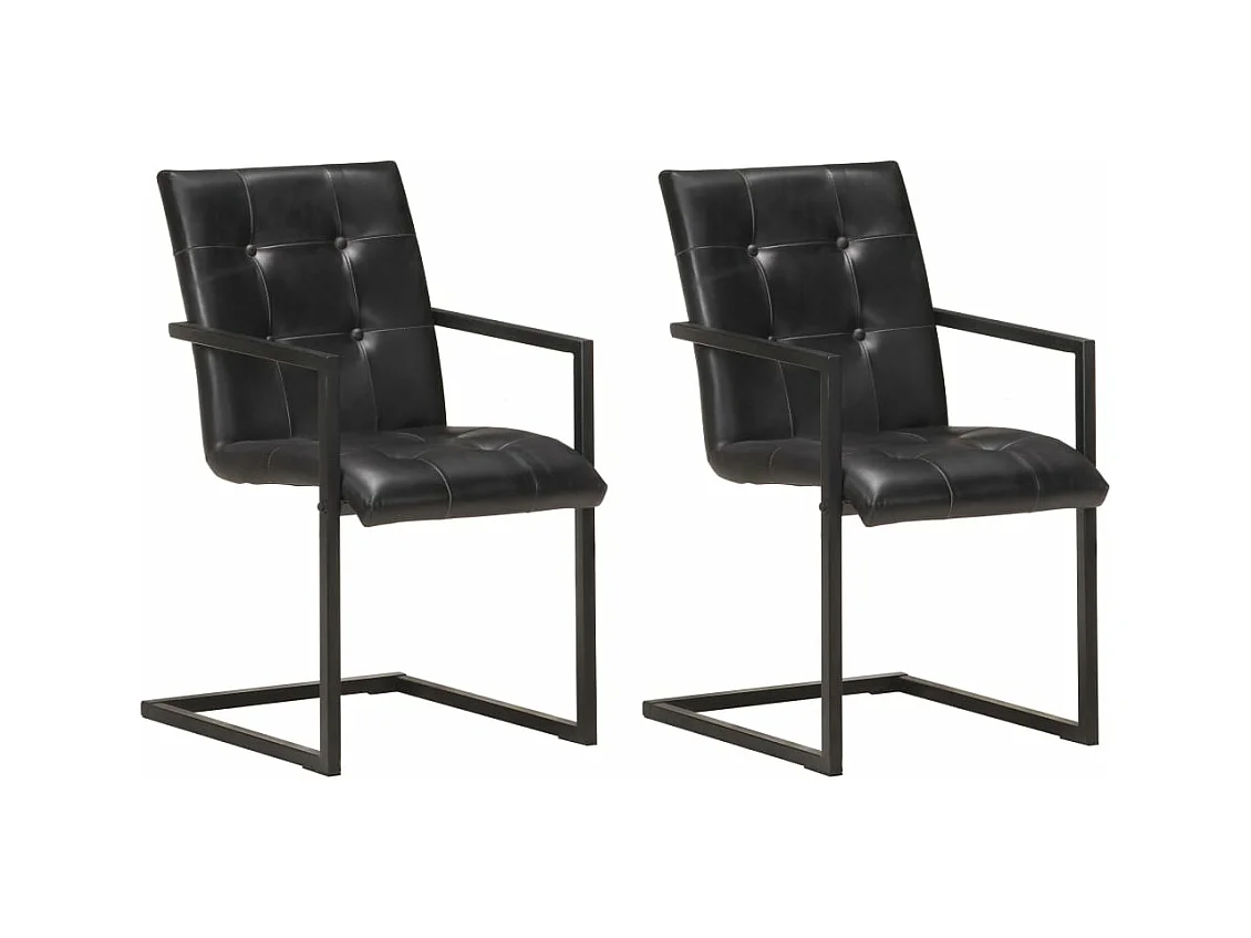 Lot de 2 chaises de salle à manger cuisine cantilever design rétro cuir noir véritable CDS020370
