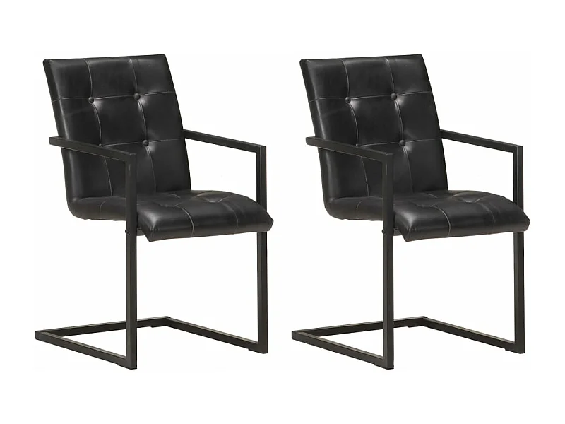 Lot de 2 chaises de salle à manger cuisine cantilever design rétro cuir noir véritable CDS020370