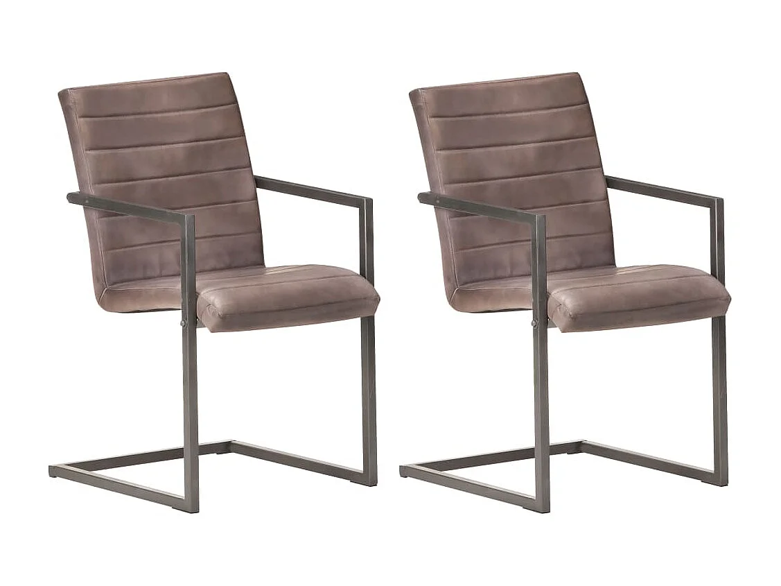 Lot de 2 chaises de salle à manger cuisine cantilever design rétro cuir marron véritable CDS020346