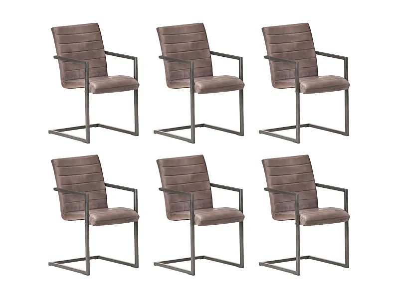 Lot de 6 chaises de salle à manger cuisine cantilever design rétro cuir véritable marron CDS022295