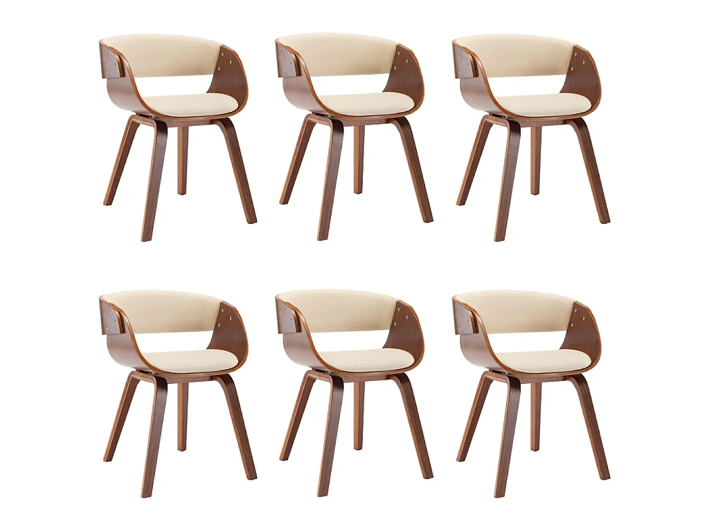 Cadeiras jantar 6 pcs madeira curvada e couro artificial creme
