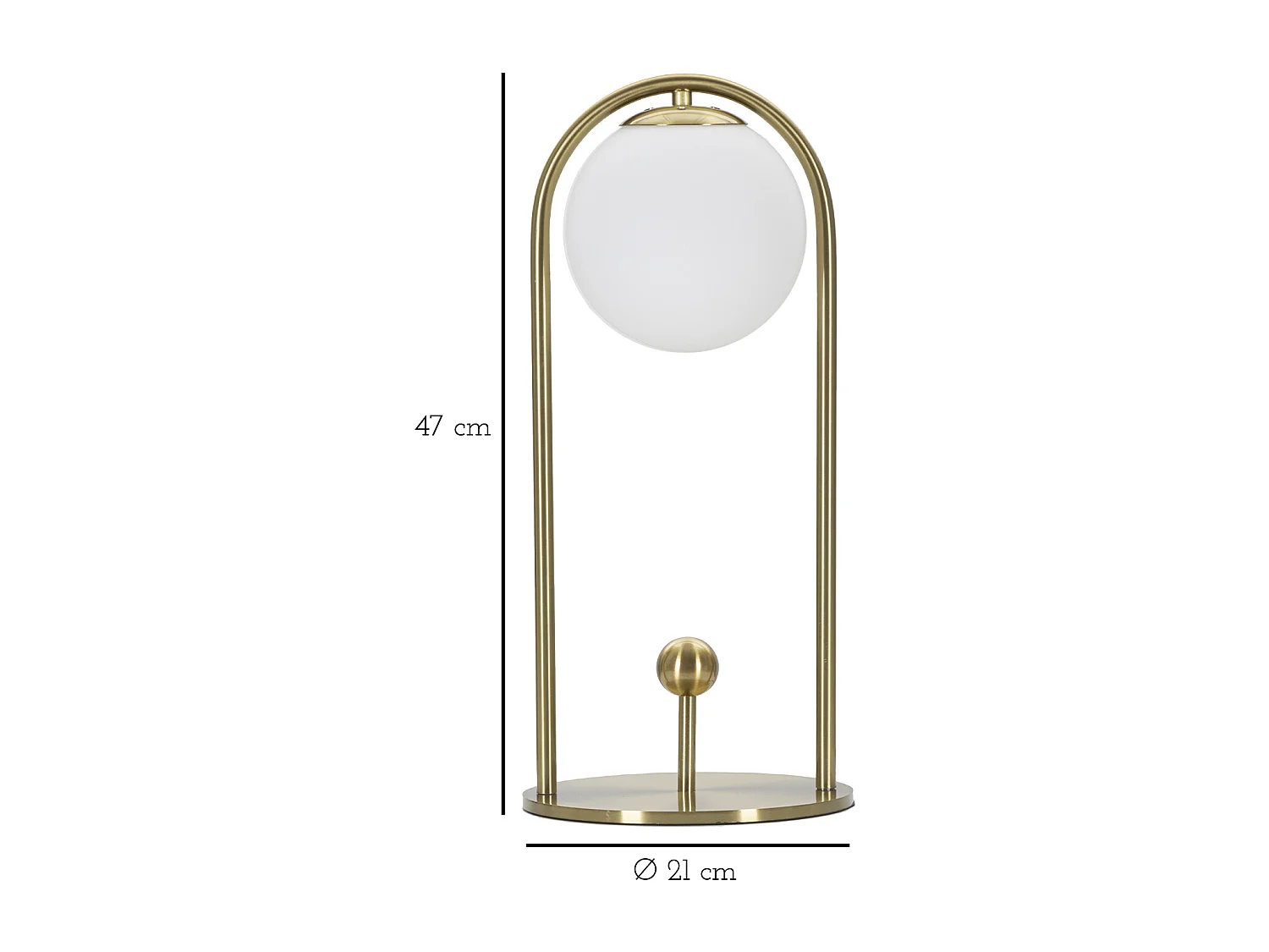 Lampada da tavolo con sfera in vetro bianco cm  Ø 21x47