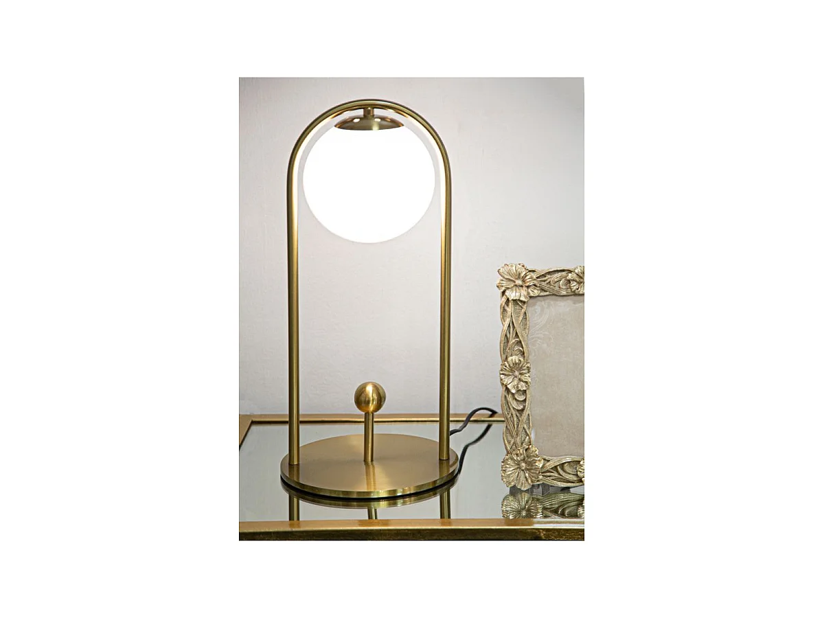 Lampa stołowa Glamy Arc - A, kolor złoty i biały, żelazo i szkło, 21 x 21 x 47 cm, 1 x E14
