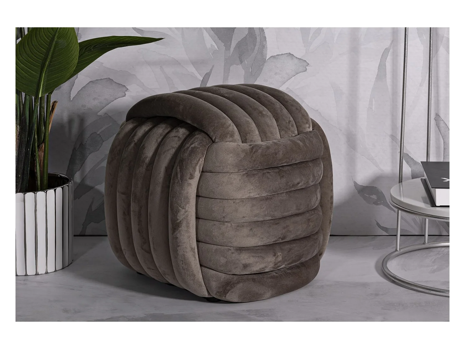 Pouf Design en Velours "Softy" 45cm Gris