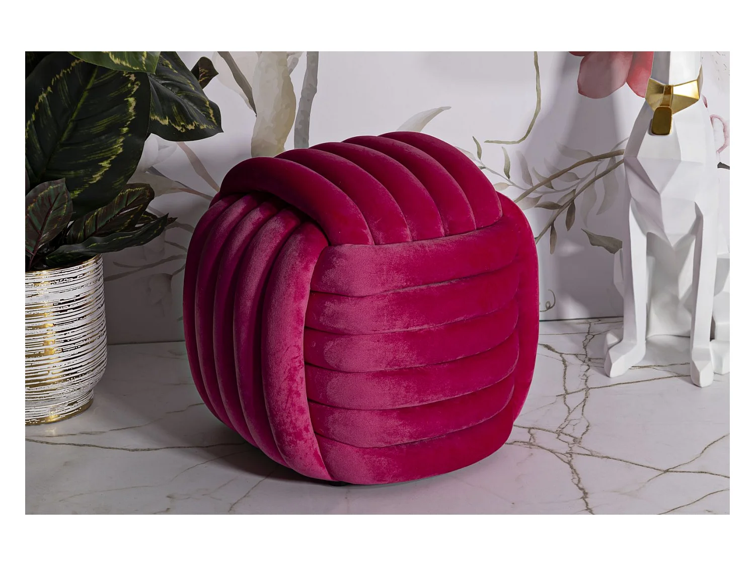 Pouf Design en Velours "Softy" 45cm Fuchsia
