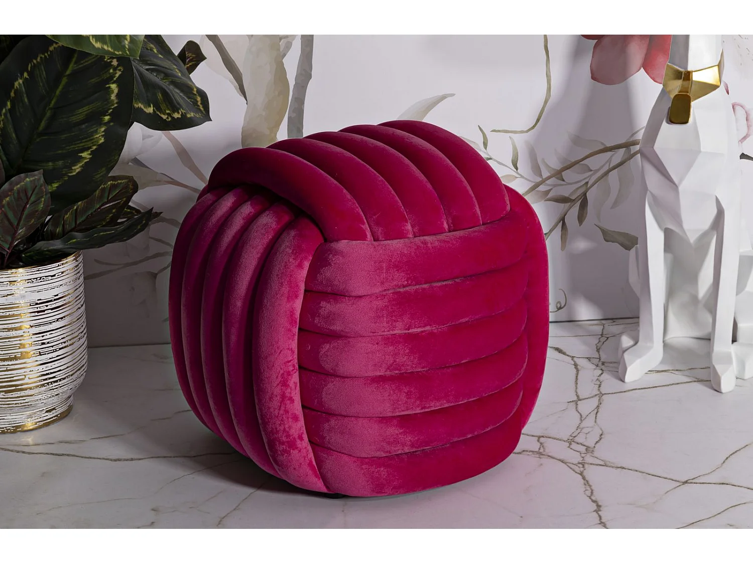 Pouf Design en Velours "Softy" 45cm Fuchsia