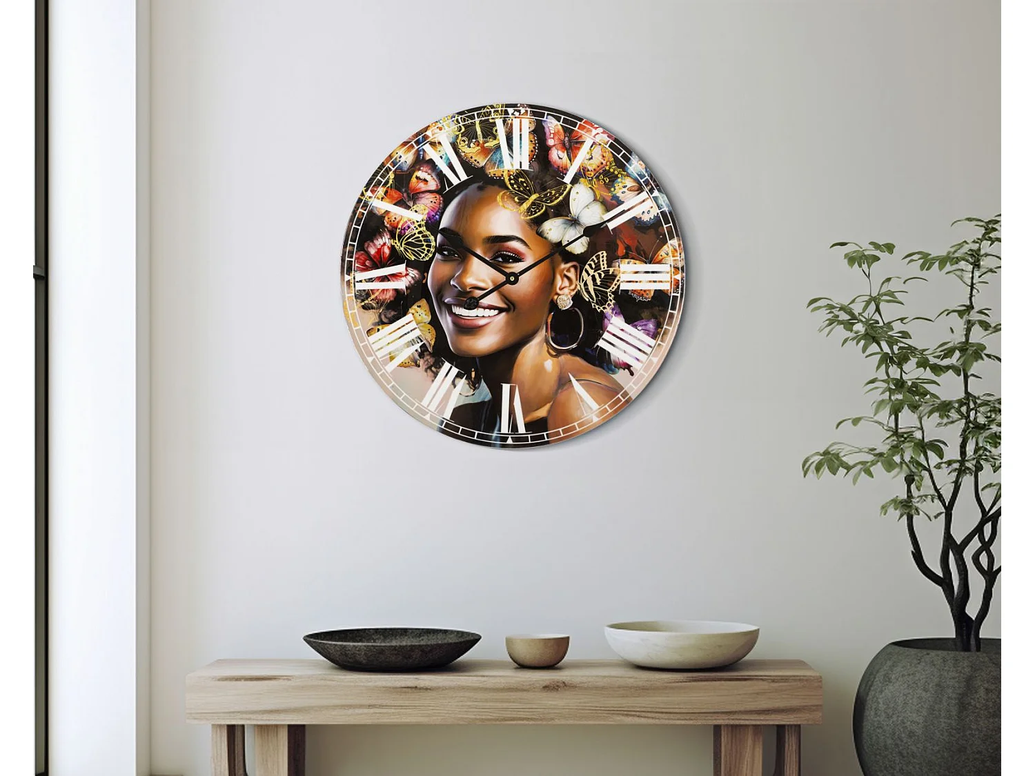 Zegar ścienny do salonu - wielokolorowy, płyta MDF, nowoczesny, wys. 60 cm - Clock Kourt