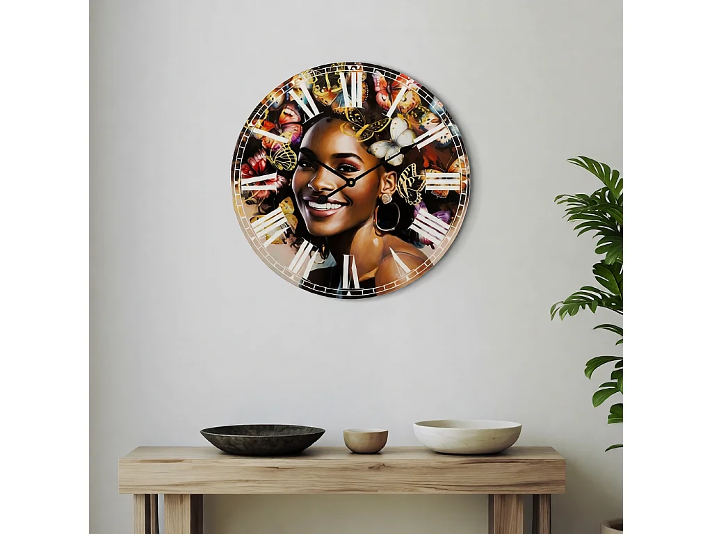 Zegar ścienny do salonu - wielokolorowy, płyta MDF, nowoczesny, wys. 60 cm - Clock Kourt