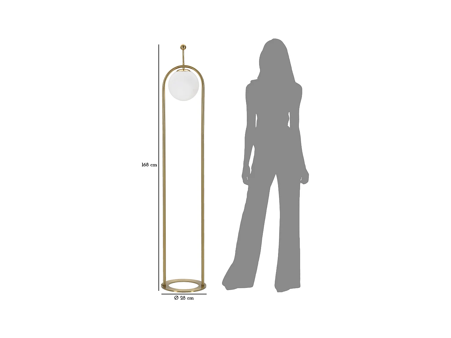 Staande lamp GLAMY ARC Ø 28X168 van goudkleurig metaal met wit glazen lampenkap