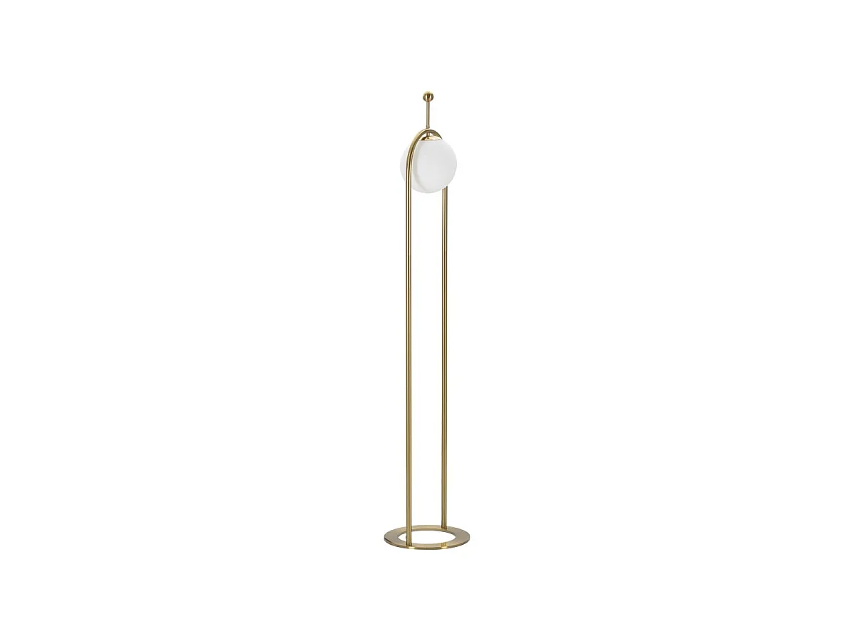 Staande lamp GLAMY ARC Ø 28X168 van goudkleurig metaal met wit glazen lampenkap