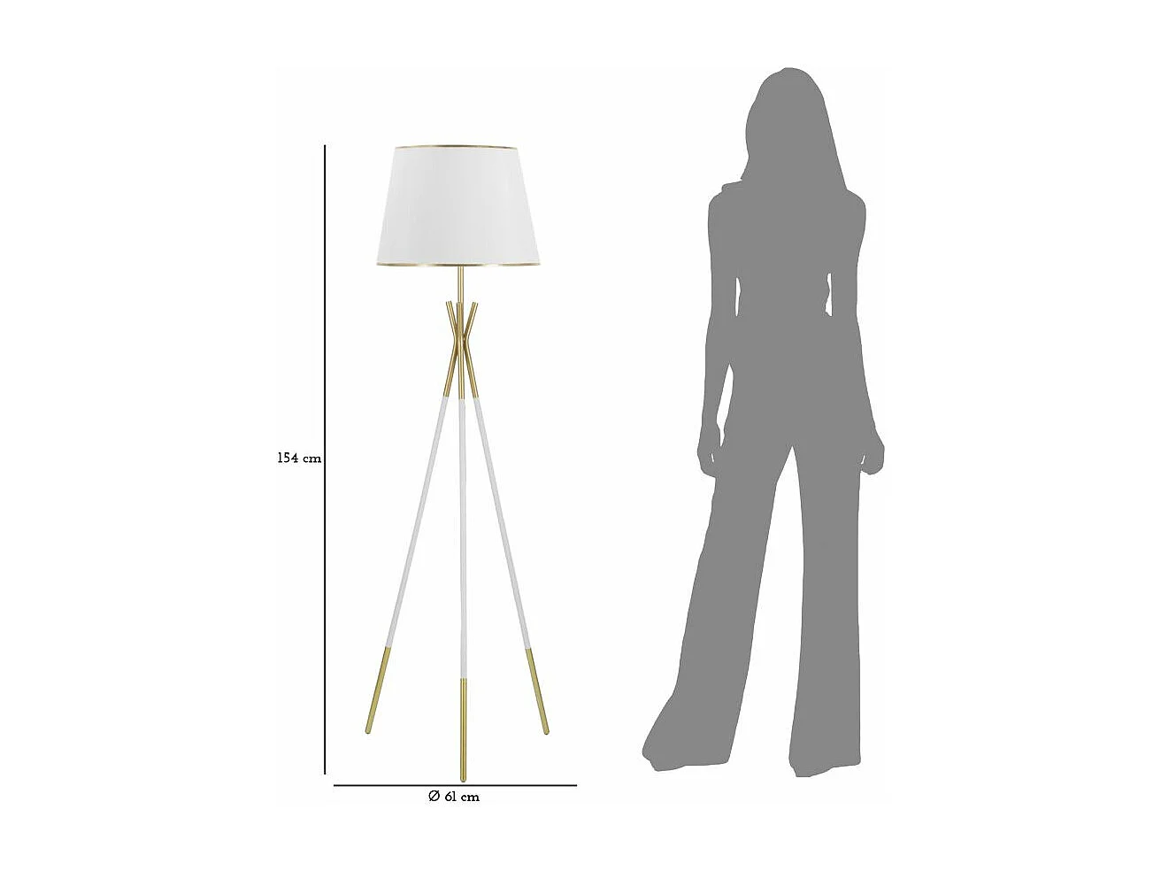 Lampada da terra in metallo bianco e oro cm Ø 61x154