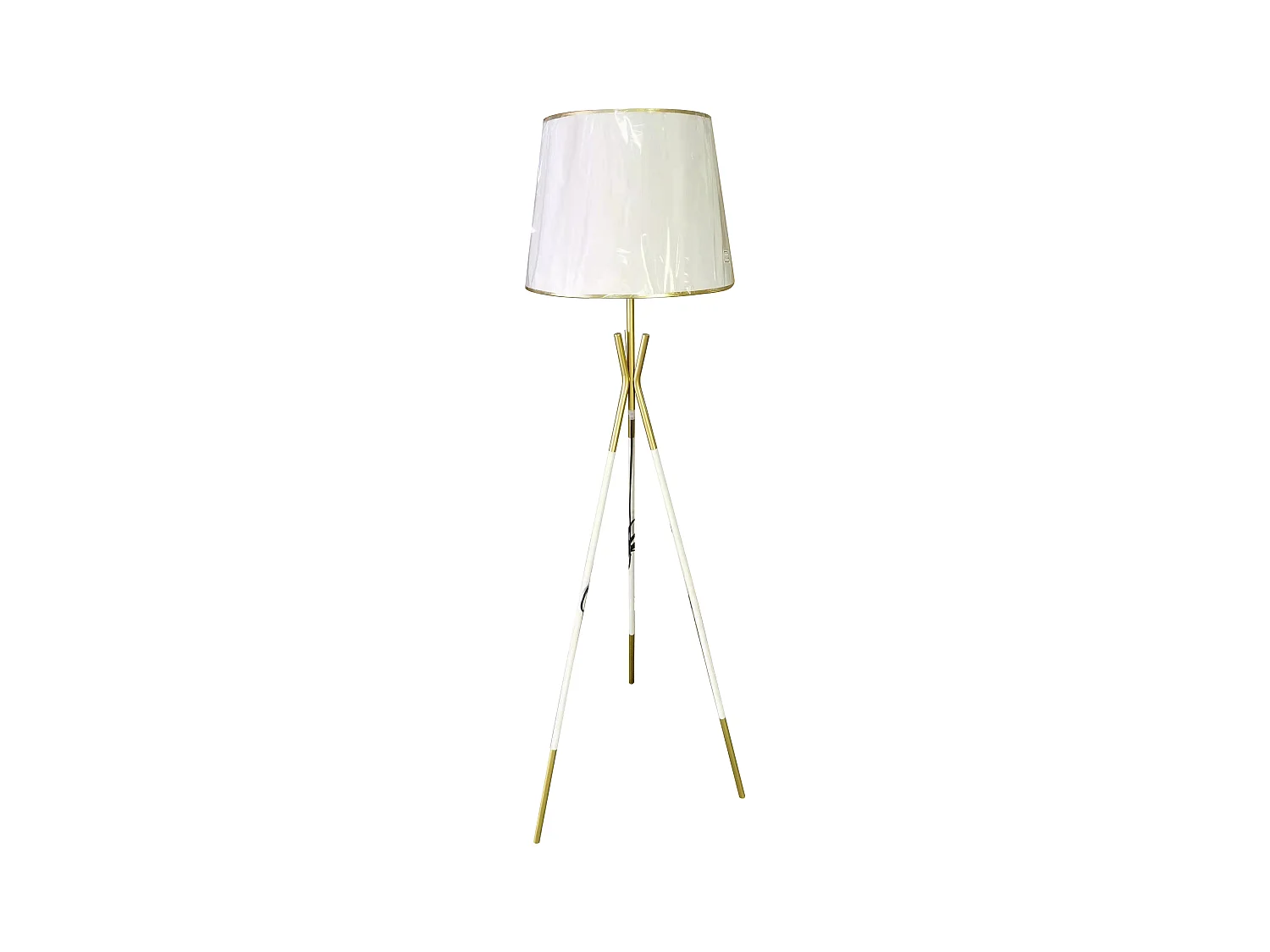 Lampadaire TRIPLY Blanc et Doré - Métal, tissu, abat-jour blanc avec bordure dorée - Ø 61x154 cm, design moderne et chic.
