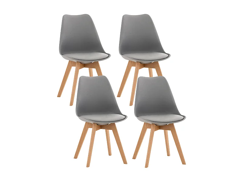 Set de 4 chaises de salle à manger design scandinave en PVC gris et pieds en bois clair 10_0001844