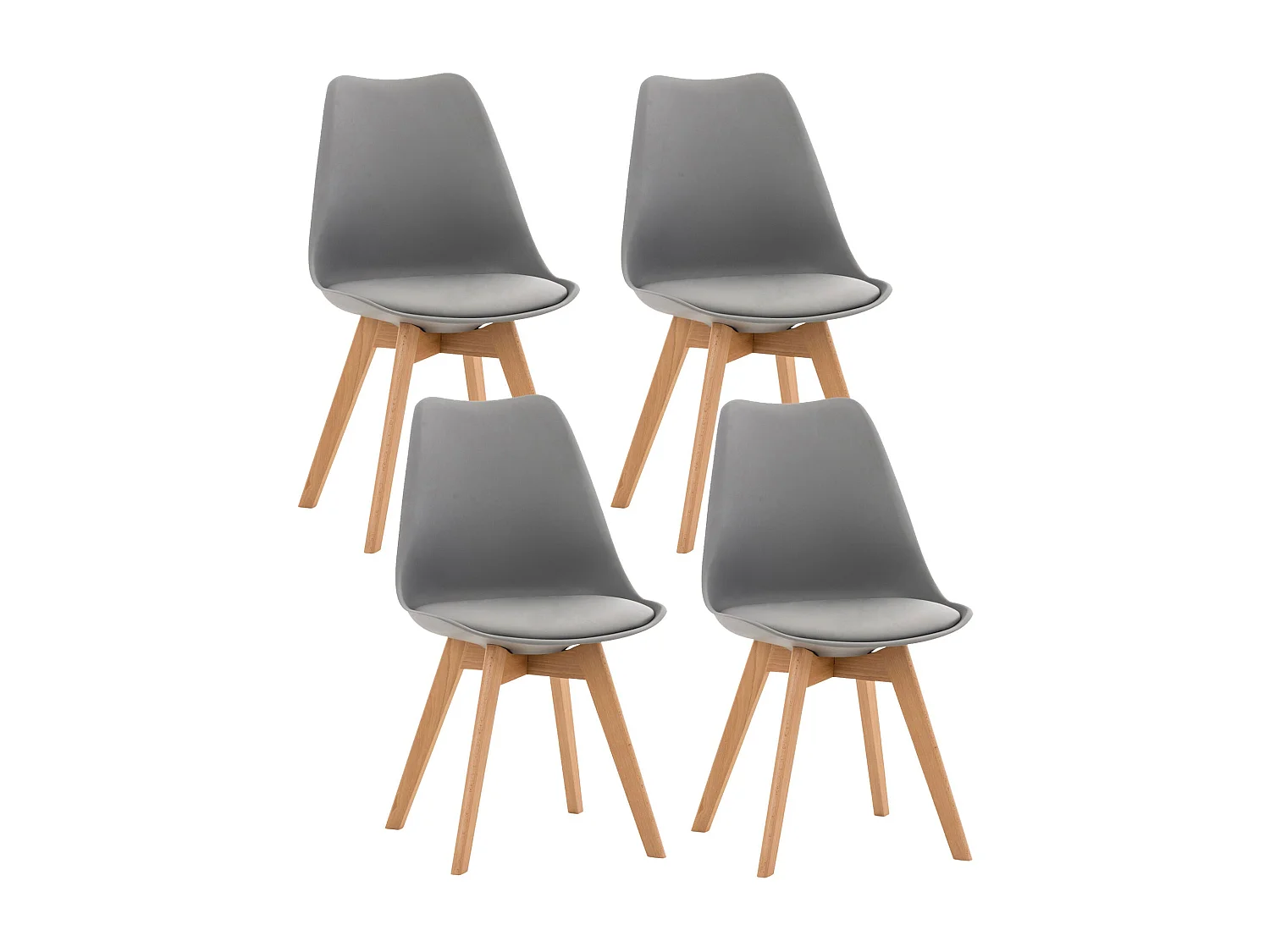 Set de 4 chaises de salle à manger design scandinave en PVC gris et pieds en bois clair 10_0001844