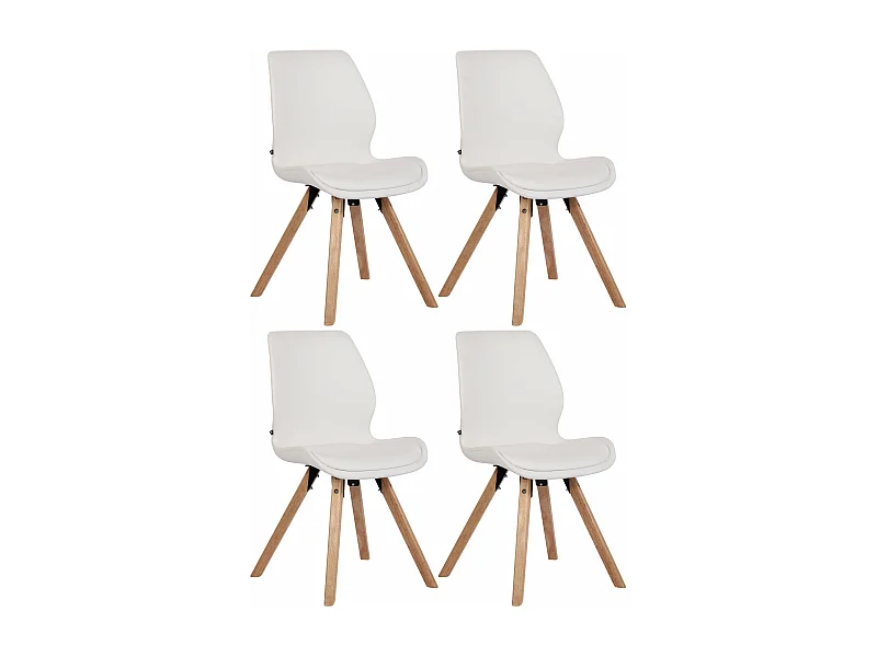 Lot de 4 chaises de salle à manger design scandinave en PVC blanc et pieds en bois clair 10_0001847