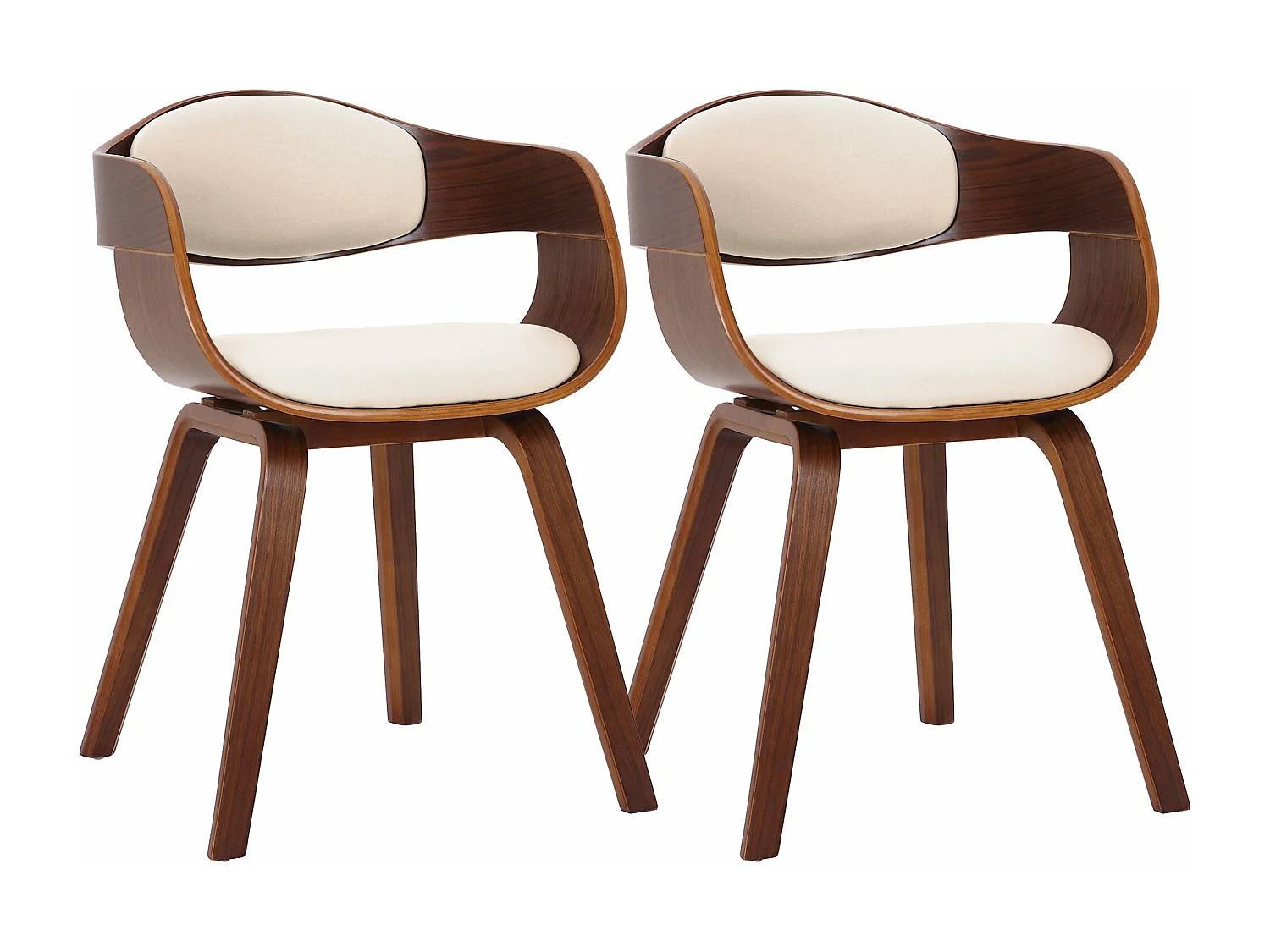 Lot de 2 chaises de salle à manger bureau design retro en PVC crème structure en bois couleur noyer 10_0001713