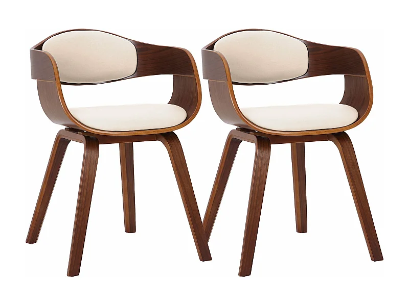 Lot de 2 chaises de salle à manger bureau design retro en PVC crème structure en bois couleur noyer 10_0001713