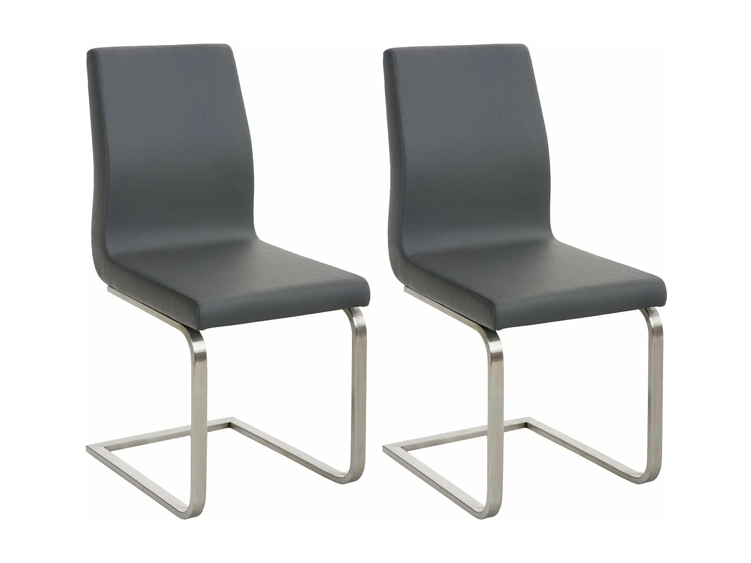 Lot de 2 chaises de salle à manger cuisine salle d'attente en PVC gris et pied en forme luge acier inoxydable 10_0001597