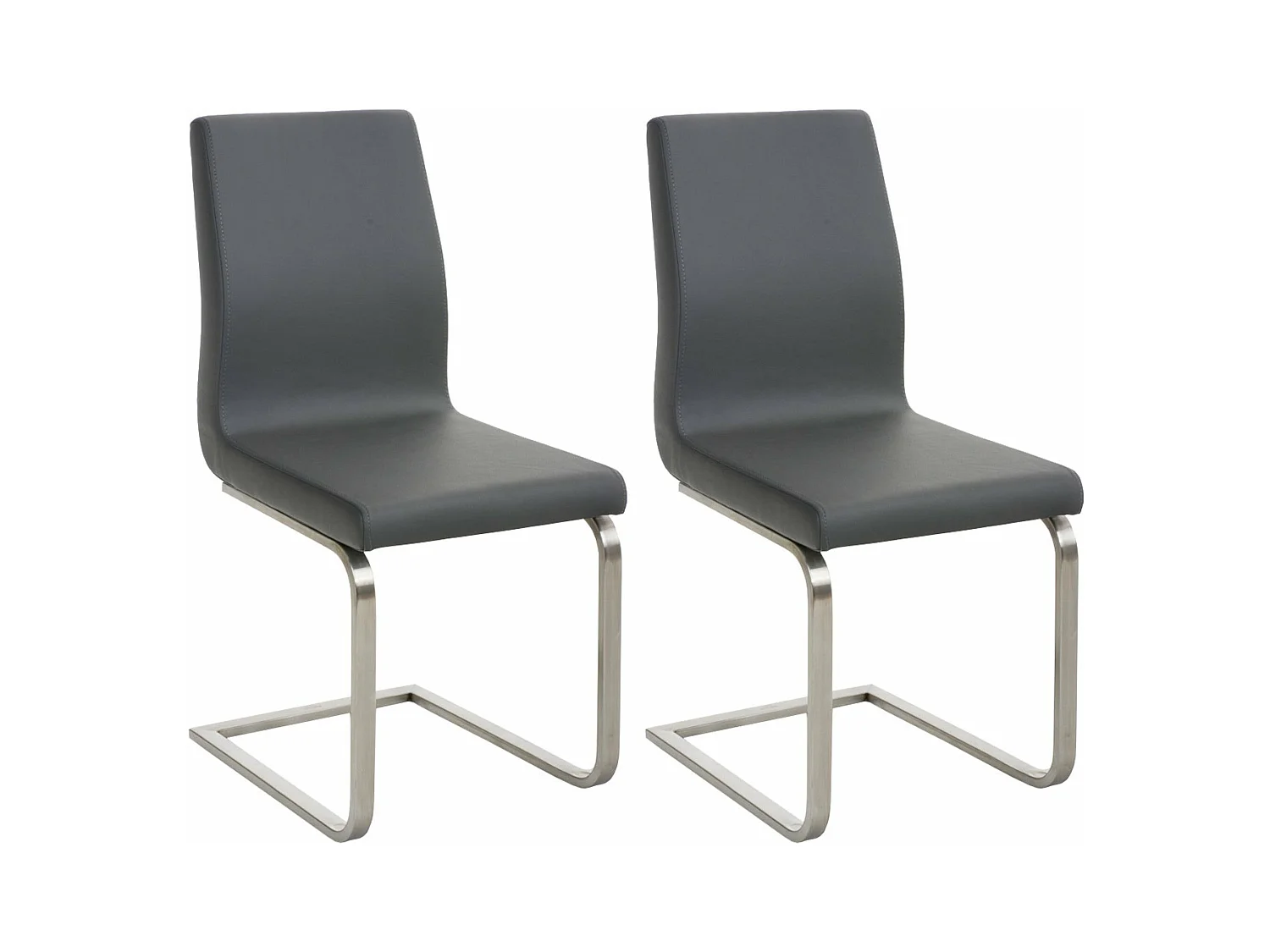Lot de 2 chaises de salle à manger cuisine salle d'attente en PVC gris et pied en forme luge acier inoxydable 10_0001597