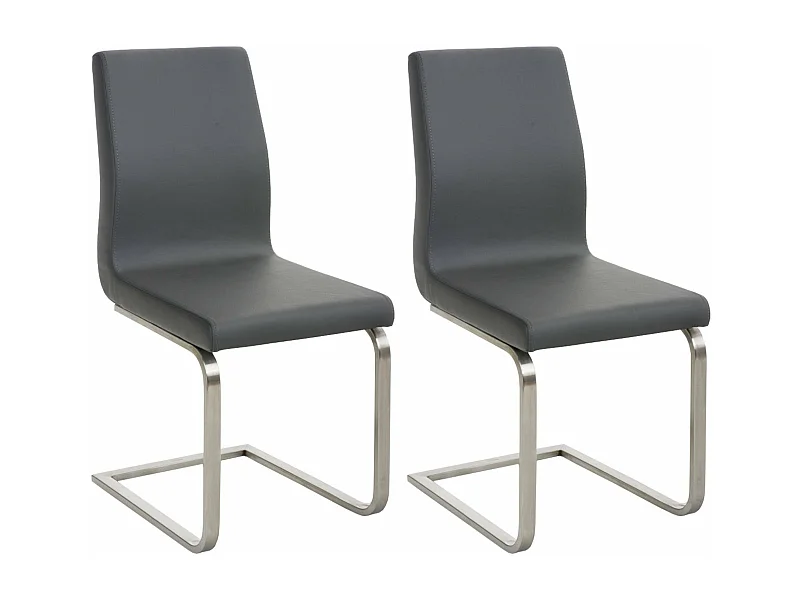 Lot de 2 chaises de salle à manger cuisine salle d'attente en PVC gris et pied en forme luge acier inoxydable 10_0001597