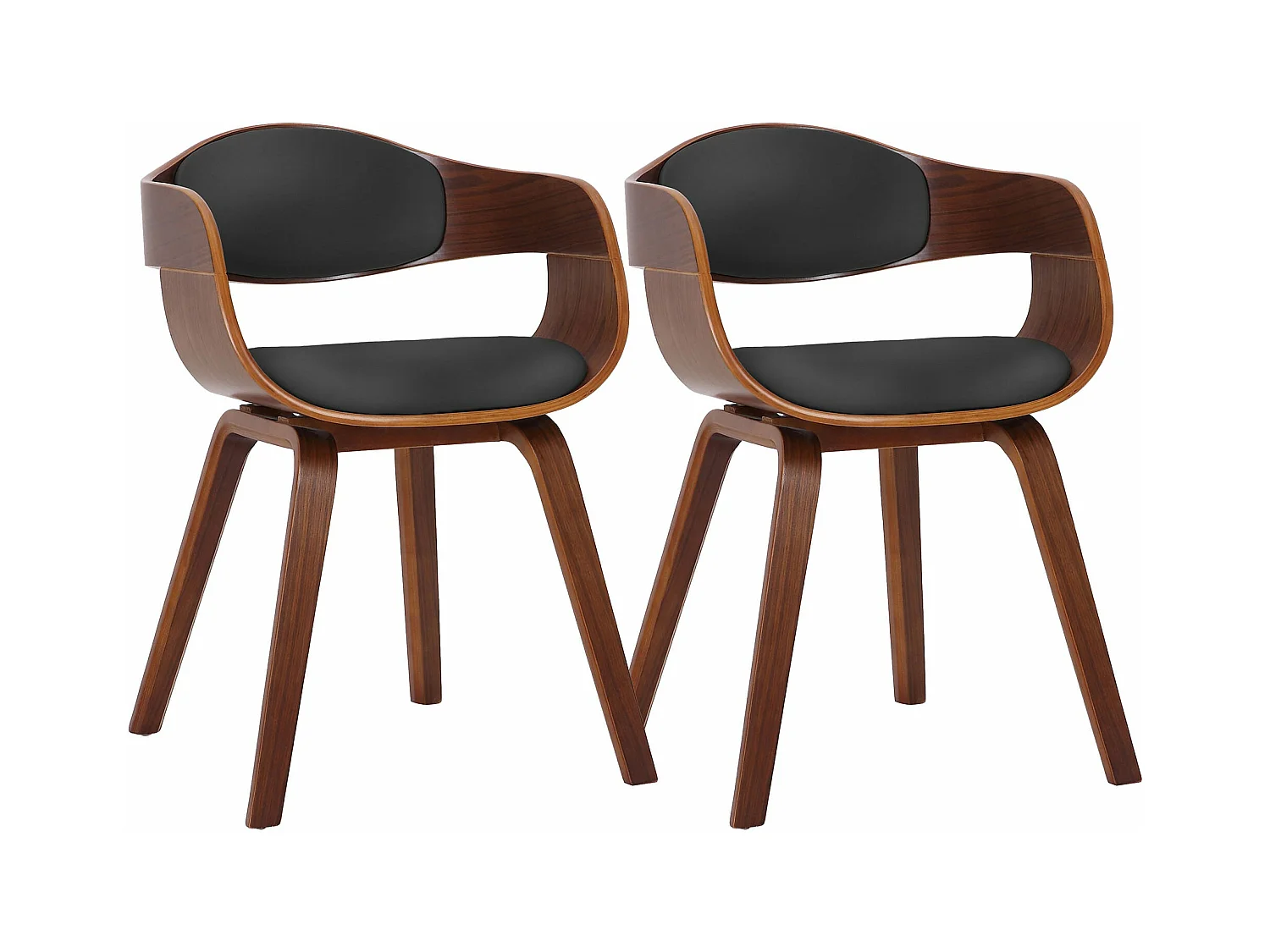 Lot de 2 chaises de salle à manger design retro en PVC noir et structure en bois couleur noyer 10_0001712