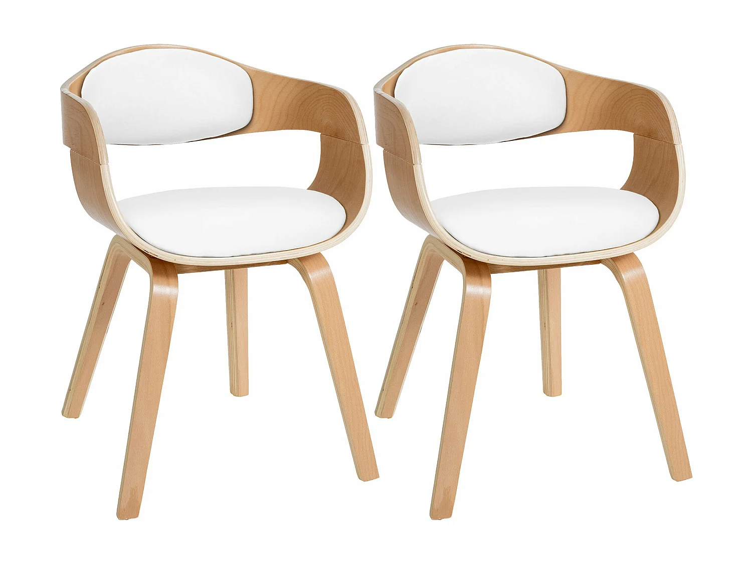 Lot de 2 chaises de salle à manger design retro en PVC blanc et structure en bois clair 10_0001710