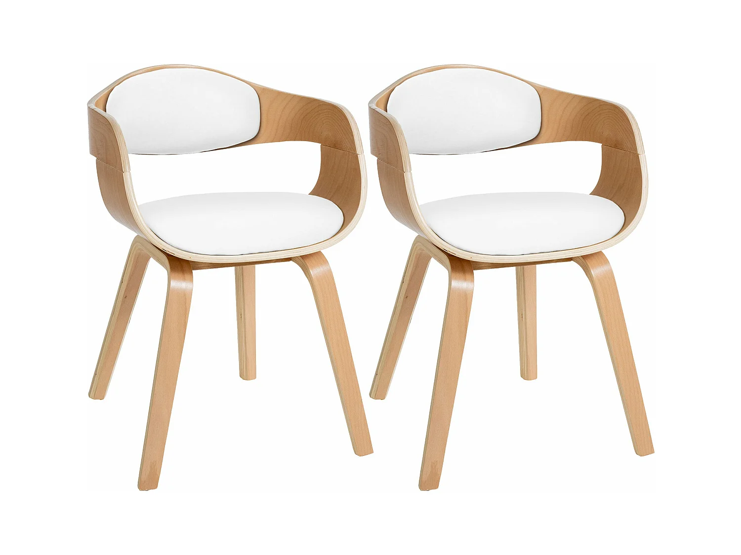 Lot de 2 chaises de salle à manger design retro en PVC blanc et structure en bois clair 10_0001710