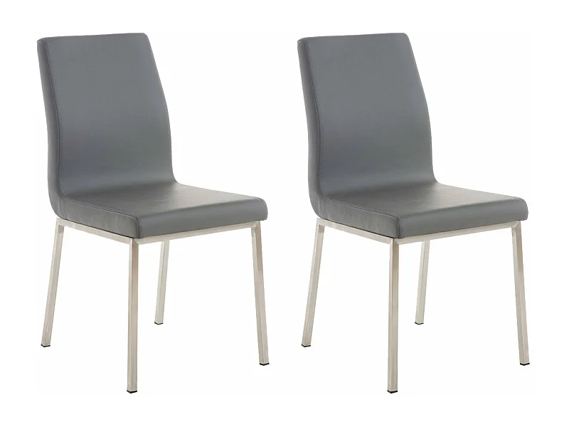 Lot de 2 chaises de salle à manger style épuré en PVC gris et acier inoxydable 10_0001610