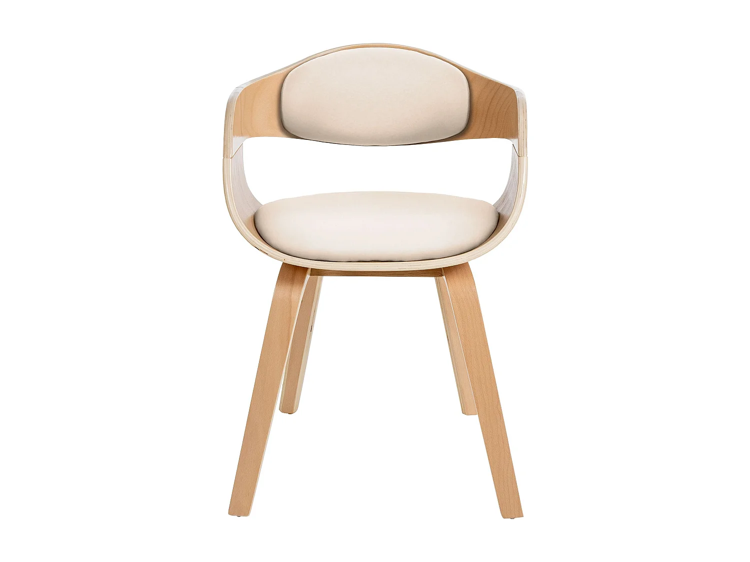 Lot de 2 chaises de salle à manger design retro en PVC crème et structure en bois clair 10_0001711