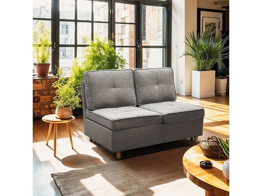 Schlafsofa 2-Sitzer ausziehbar platzsparend aus grauem Stoff Wanda