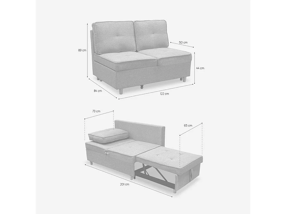 Schlafsofa 2-Sitzer ausziehbar platzsparend aus grauem Stoff Wanda