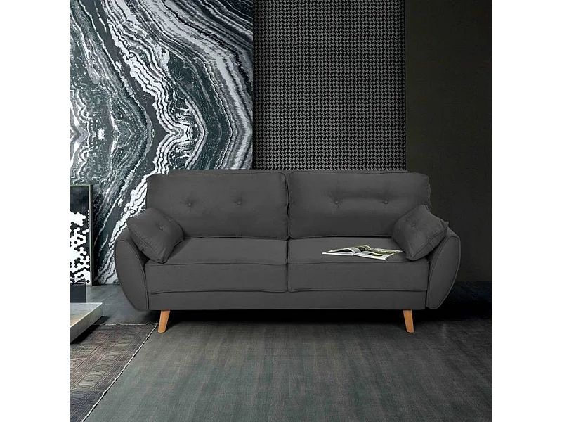 Fortaleza Schlafsofa Nordisches Design Schlafcouch Clic Clac 3-Sitzer aus Stoff - Dunkel Grau