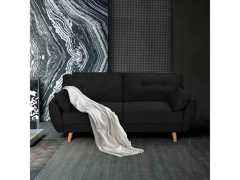 Fortaleza Schlafsofa Nordisches Design Schlafcouch Clic Clac 3-Sitzer aus Stoff - Schwarz