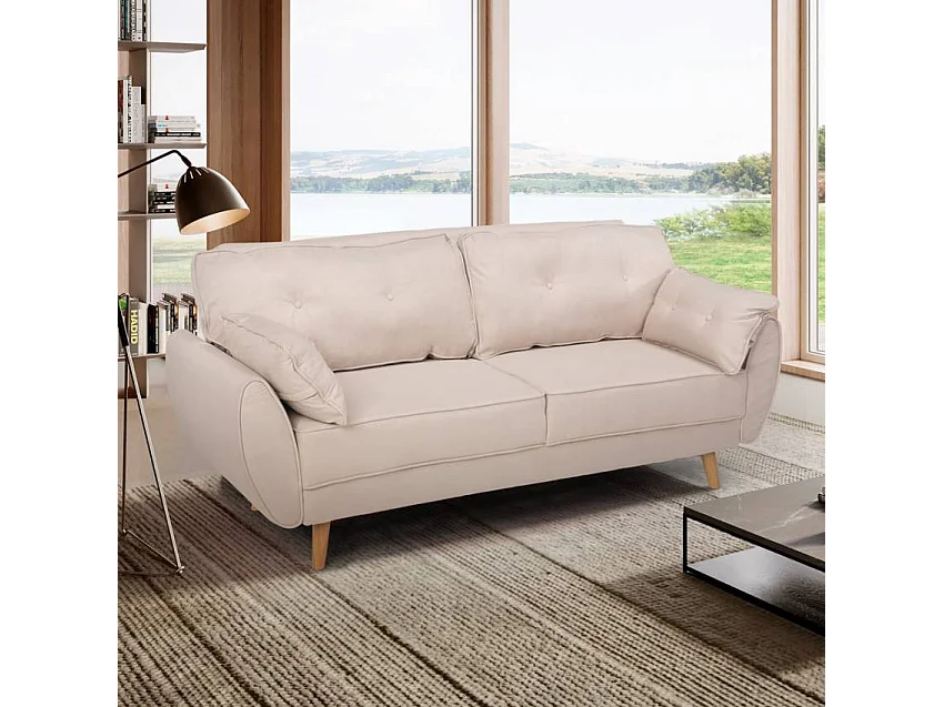 Divano trasformabile 3 posti in stile nordico in tessuto Frangipani