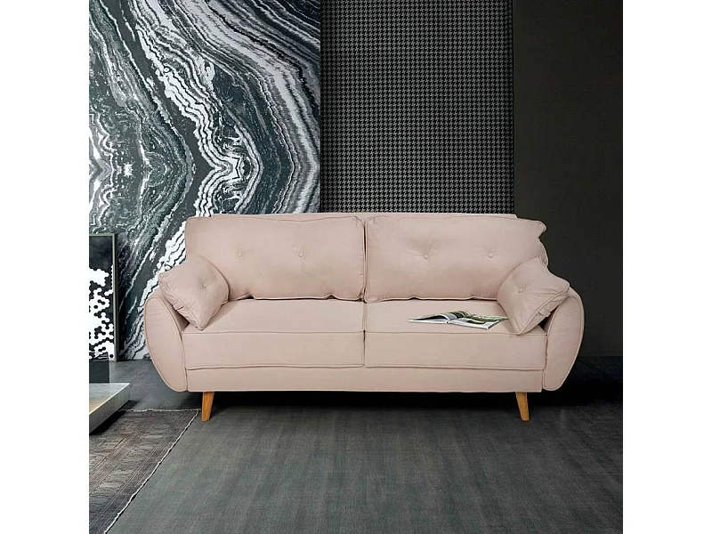 Fortaleza Schlafsofa Nordisches Design Schlafcouch Clic Clac 3-Sitzer aus Stoff - Beige