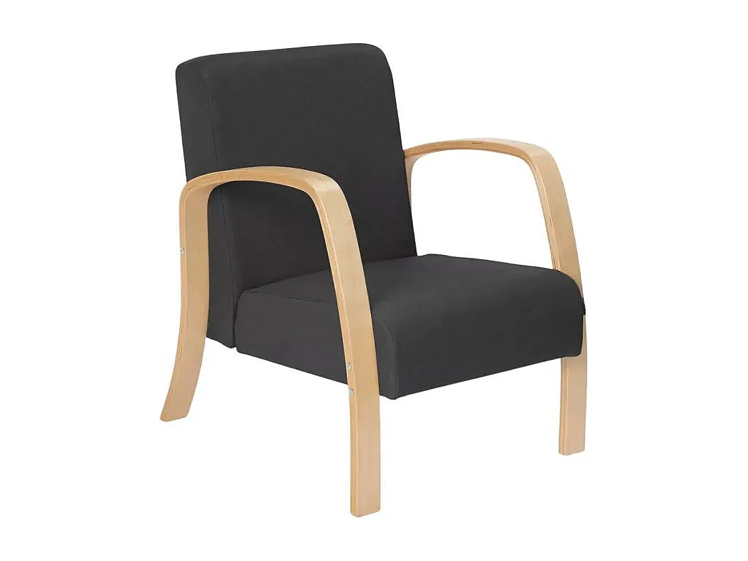 Sofá, sillón, reposapiés de salón escandinavo de madera y tela Gyda - Gris Oscuro