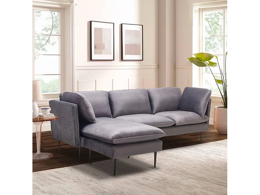 Divano ad angolo 3 posti modulabile grigio piedi neri Cinnamomum