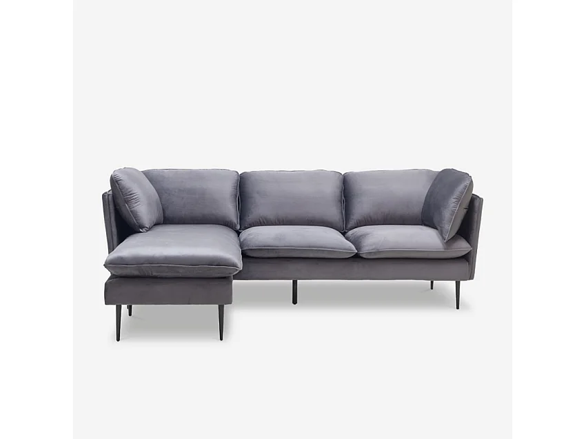 Canapé d'angle 3 places modulable en velours gris avec pieds noirs Sortes