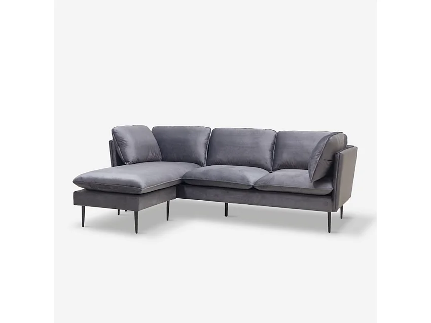 Canapé d'angle 3 places modulable en velours gris avec pieds noirs Sortes
