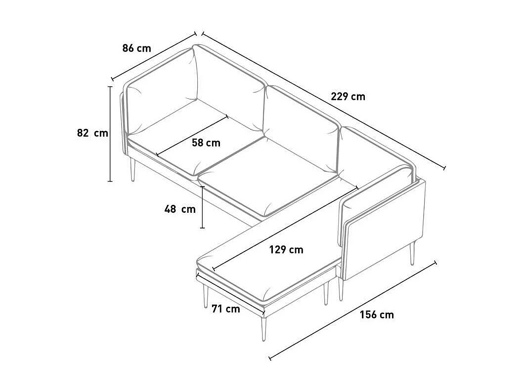 Canapé d'angle 3 places modulable en velours gris avec pieds noirs Sortes
