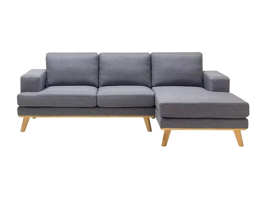 Divano angolare scandinavo 3 posti chaise longue tessuto grigio Faggio