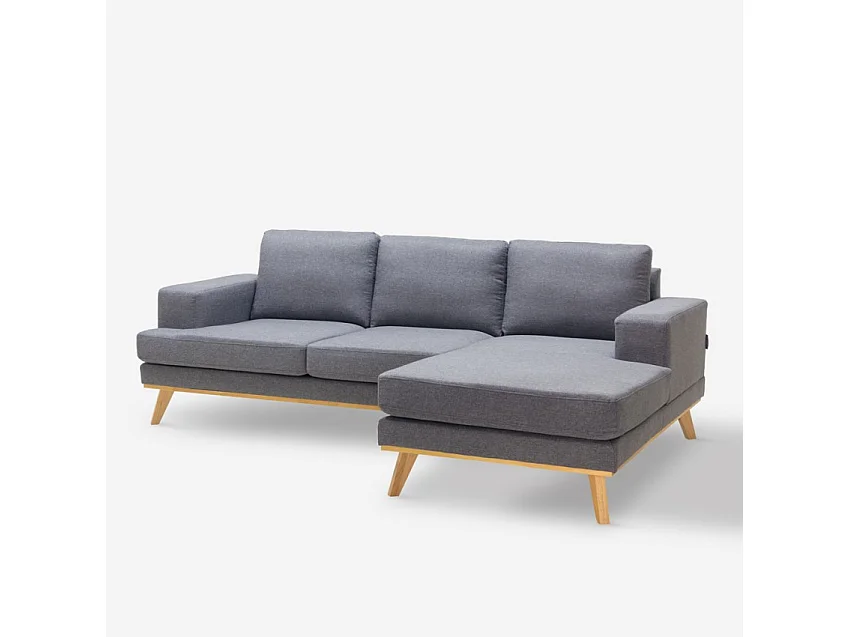 Divano angolare scandinavo 3 posti chaise longue tessuto grigio Faggio
