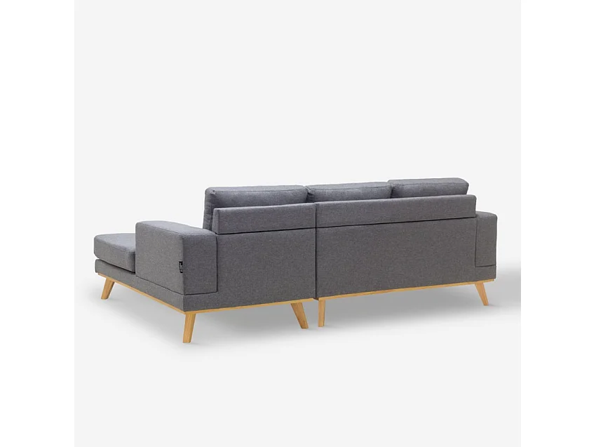 Divano angolare scandinavo 3 posti chaise longue tessuto grigio Faggio