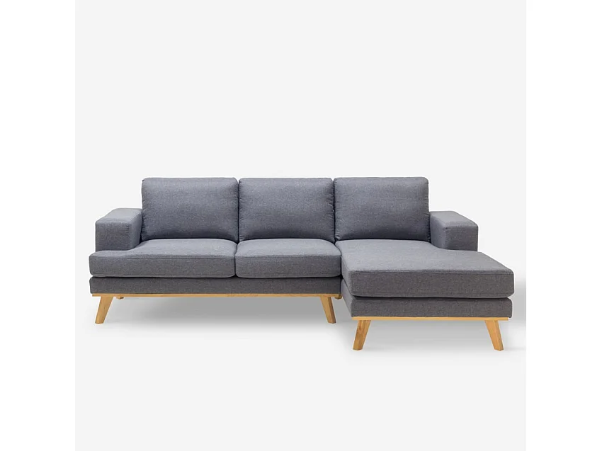 Canapé d'angle scandinave 3 places avec méridienne en tissu gris Miles