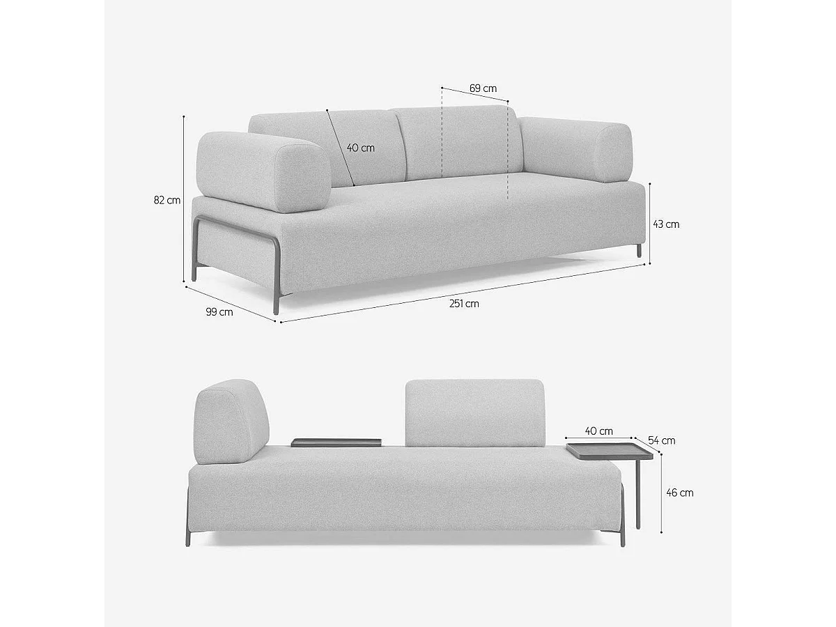 Sofá modular de 3 plazas de diseño moderno por módulos con mesitas Diadema - Beige