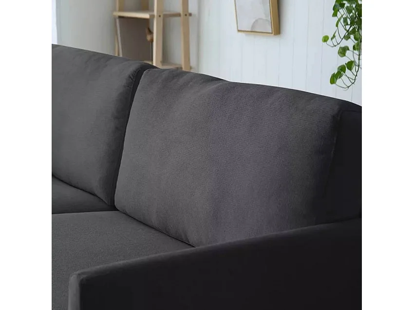 Sofá 3 plazas 200 cm tela salón moderno patas metálicas Boray. - Negro